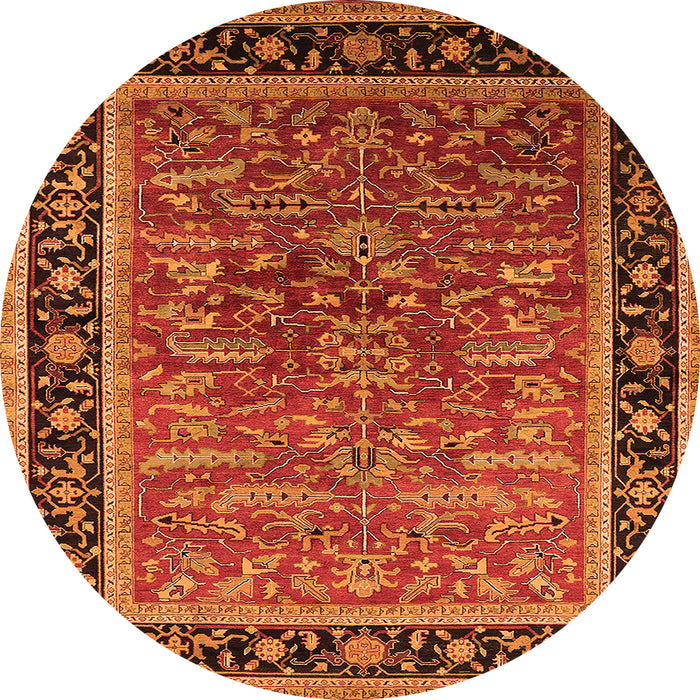 Round Machine Washable Oriental Orange Traditional Area Rugs, wshurb2631org