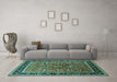 Machine Washable Oriental Turquoise Traditional Area Rugs in a Living Room,, wshurb2631turq