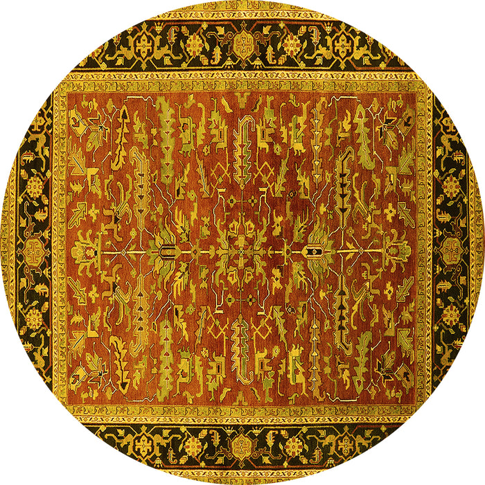 Round Oriental Yellow Traditional Rug, urb2631yw