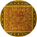 Round Oriental Yellow Traditional Rug, urb2631yw