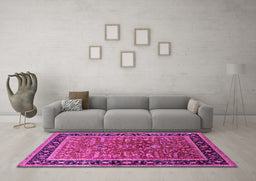 Machine Washable Oriental Pink Traditional Rug in a Living Room, wshurb2631pnk