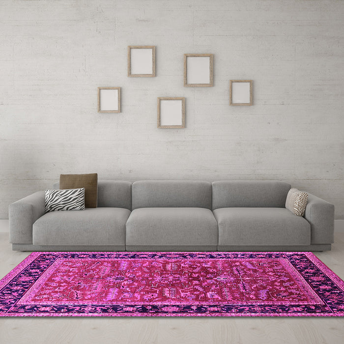 Machine Washable Oriental Pink Traditional Rug in a Living Room, wshurb2631pnk