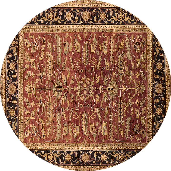 Round Machine Washable Oriental Brown Traditional Rug, wshurb2631brn