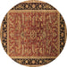 Round Machine Washable Oriental Brown Traditional Rug, wshurb2631brn