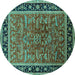 Round Oriental Turquoise Traditional Rug, urb2631turq