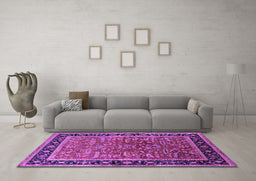 Machine Washable Oriental Purple Traditional Area Rugs in a Living Room, wshurb2631pur