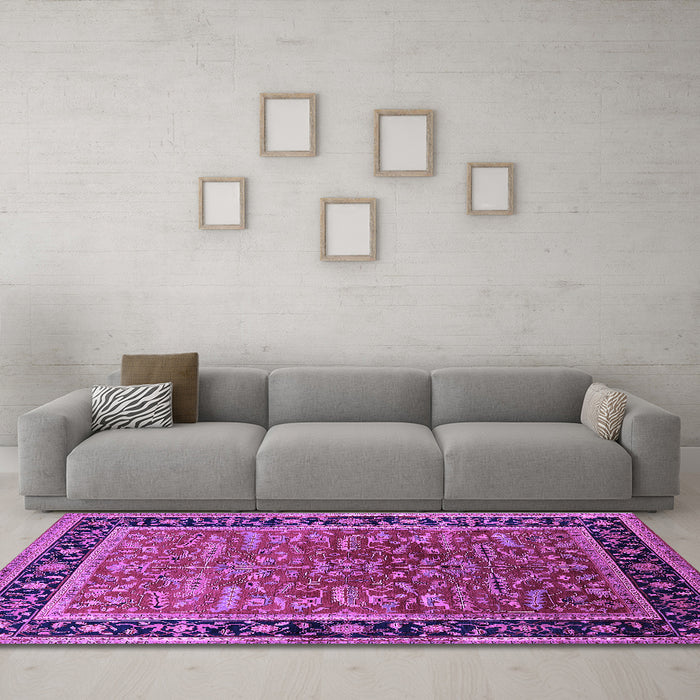 Machine Washable Oriental Purple Traditional Area Rugs in a Living Room, wshurb2631pur