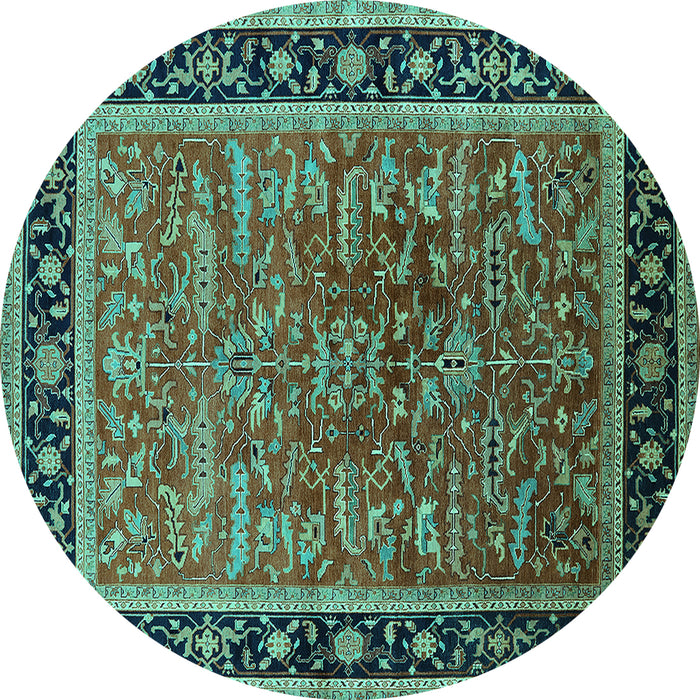 Round Machine Washable Oriental Turquoise Traditional Area Rugs, wshurb2631turq