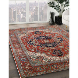 Mid-Century Modern Fire Brick Red Persian Rug in Family Room, urb2632