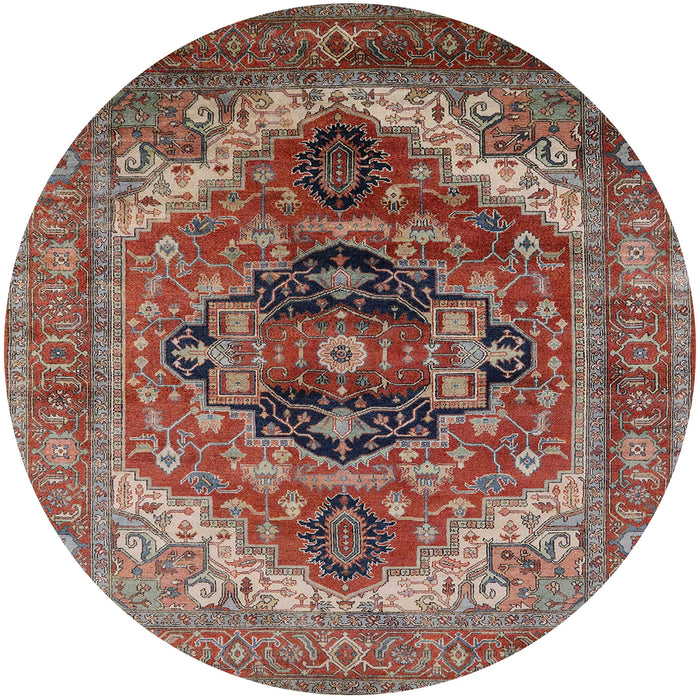 Round Mid-Century Modern Fire Brick Red Persian Rug, urb2632