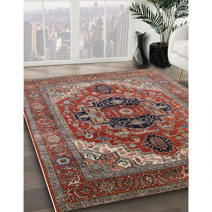 Mid-Century Modern Fire Brick Red Persian Rug in Family Room, urb2632