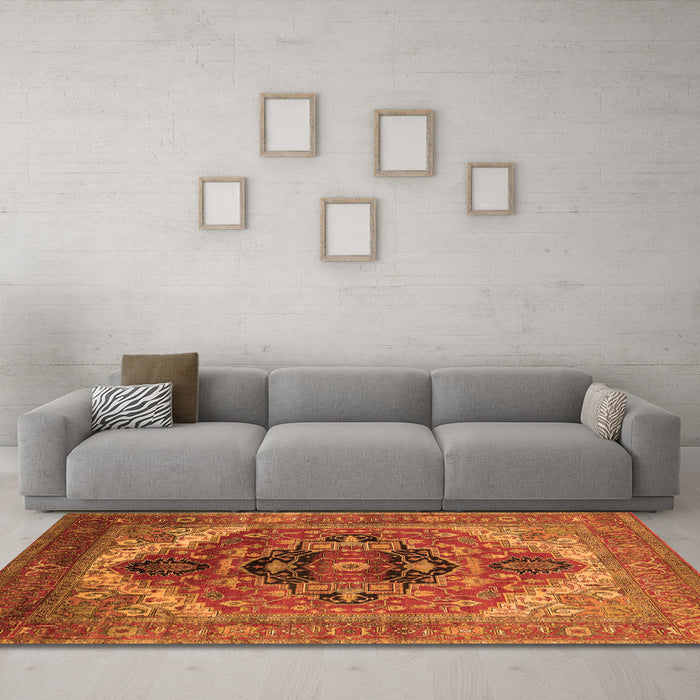 Machine Washable Persian Orange Traditional Area Rugs in a Living Room, wshurb2632org
