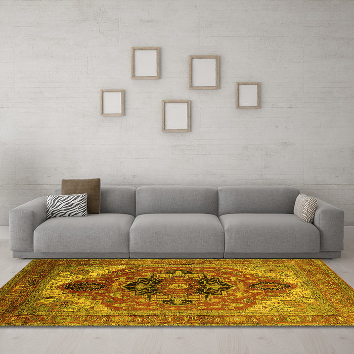 Machine Washable Persian Yellow Traditional Rug in a Living Room, wshurb2632yw