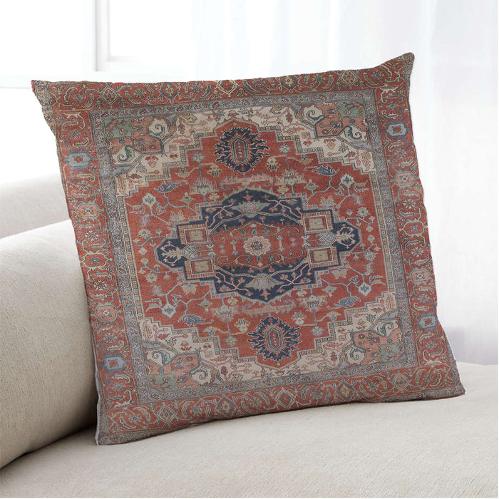 Lifestyle Image of Mid-Century Modern Urban Square Fire Brick Red Throw Pillow, 18 inch by 18 inch, pwurb2632