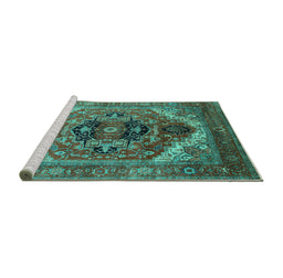 Sideview of Machine Washable Persian Turquoise Traditional Area Rugs, wshurb2632turq