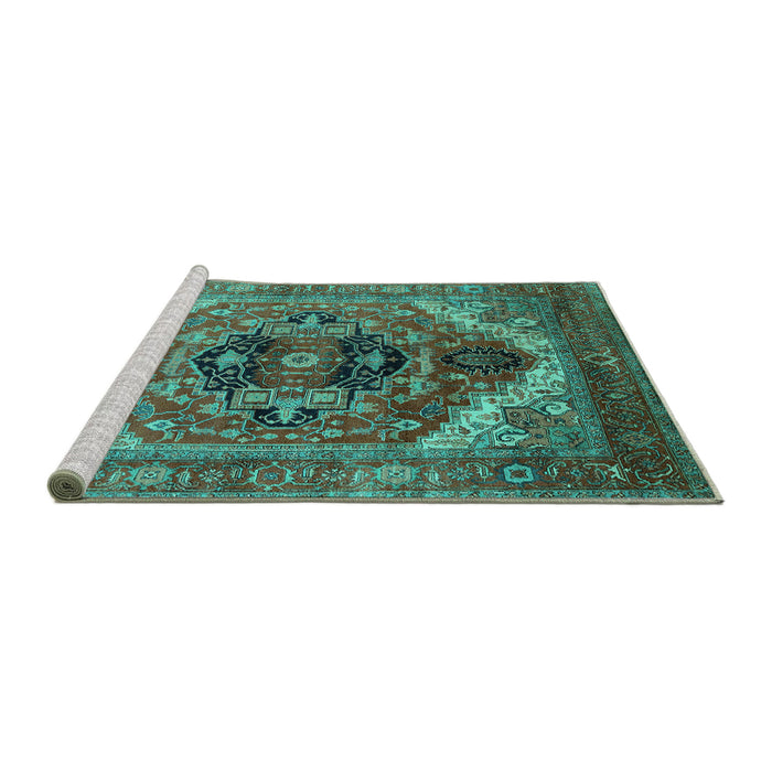 Sideview of Machine Washable Persian Turquoise Traditional Area Rugs, wshurb2632turq