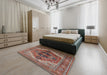 Mid-Century Modern Fire Brick Red Persian Rug in a Bedroom, urb2632