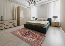 Mid-Century Modern Fire Brick Red Persian Rug in a Bedroom, urb2632