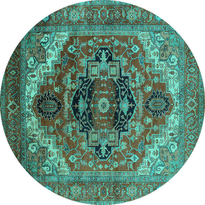 Round Persian Turquoise Traditional Rug, urb2632turq