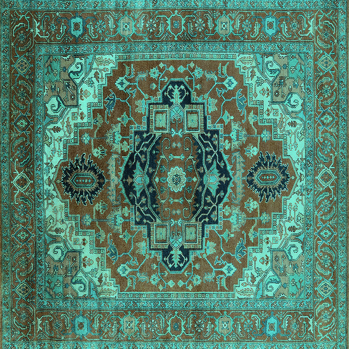 Square Machine Washable Persian Turquoise Traditional Area Rugs, wshurb2632turq