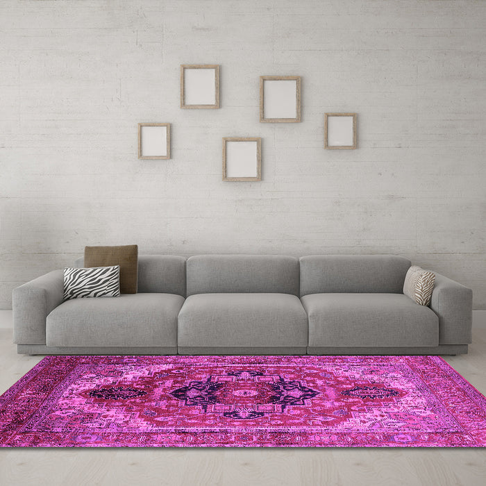 Machine Washable Persian Pink Traditional Rug in a Living Room, wshurb2632pnk