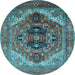 Round Machine Washable Persian Light Blue Traditional Rug, wshurb2632lblu