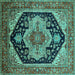 Square Geometric Turquoise Traditional Rug, urb2633turq