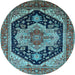Round Machine Washable Geometric Light Blue Traditional Rug, wshurb2633lblu