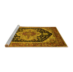 Sideview of Machine Washable Geometric Yellow Traditional Rug, wshurb2633yw