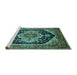 Sideview of Machine Washable Geometric Turquoise Traditional Area Rugs, wshurb2633turq