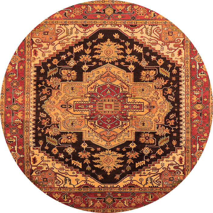 Round Machine Washable Geometric Orange Traditional Area Rugs, wshurb2633org