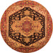 Round Machine Washable Geometric Orange Traditional Area Rugs, wshurb2633org