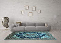 Machine Washable Geometric Light Blue Traditional Rug, wshurb2633lblu