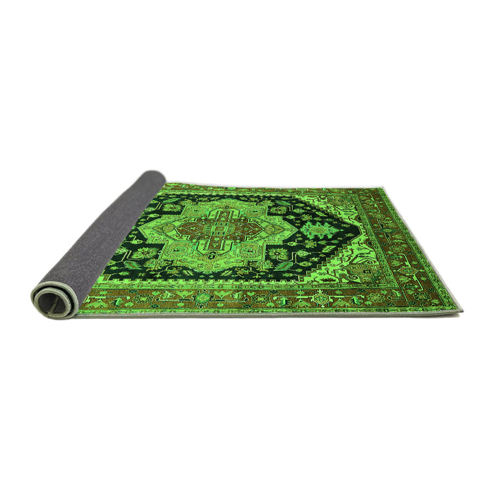 Sideview of Geometric Green Traditional Rug, urb2633grn