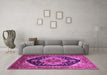 Machine Washable Geometric Pink Traditional Rug in a Living Room, wshurb2633pnk