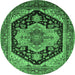 Round Geometric Emerald Green Traditional Rug, urb2633emgrn