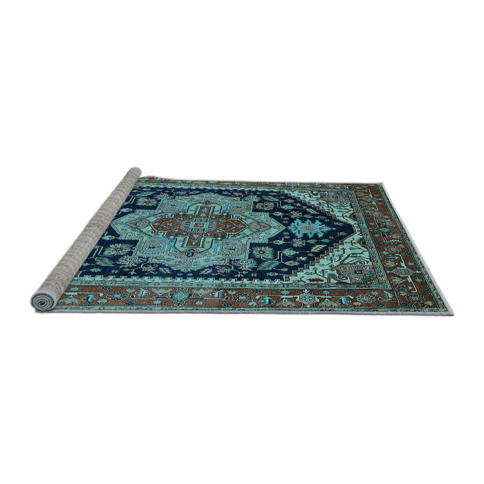 Sideview of Machine Washable Geometric Light Blue Traditional Rug, wshurb2633lblu