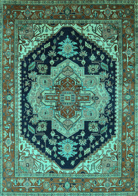 Geometric Turquoise Traditional Rug, urb2633turq