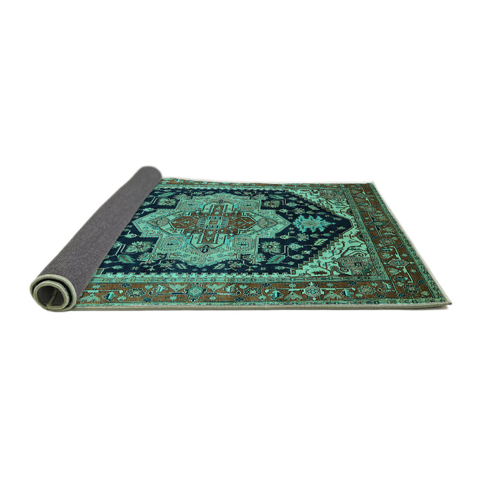 Sideview of Geometric Turquoise Traditional Rug, urb2633turq