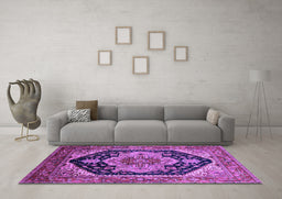 Machine Washable Geometric Purple Traditional Area Rugs in a Living Room, wshurb2633pur