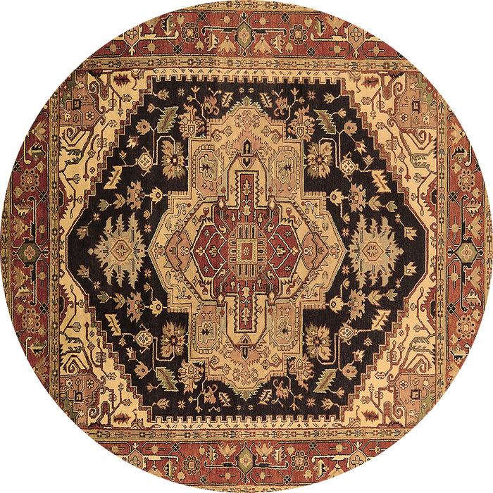Round Geometric Brown Traditional Rug, urb2633brn