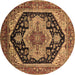 Round Geometric Brown Traditional Rug, urb2633brn