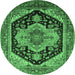 Round Machine Washable Geometric Emerald Green Traditional Area Rugs, wshurb2633emgrn