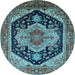 Round Geometric Light Blue Traditional Rug, urb2633lblu