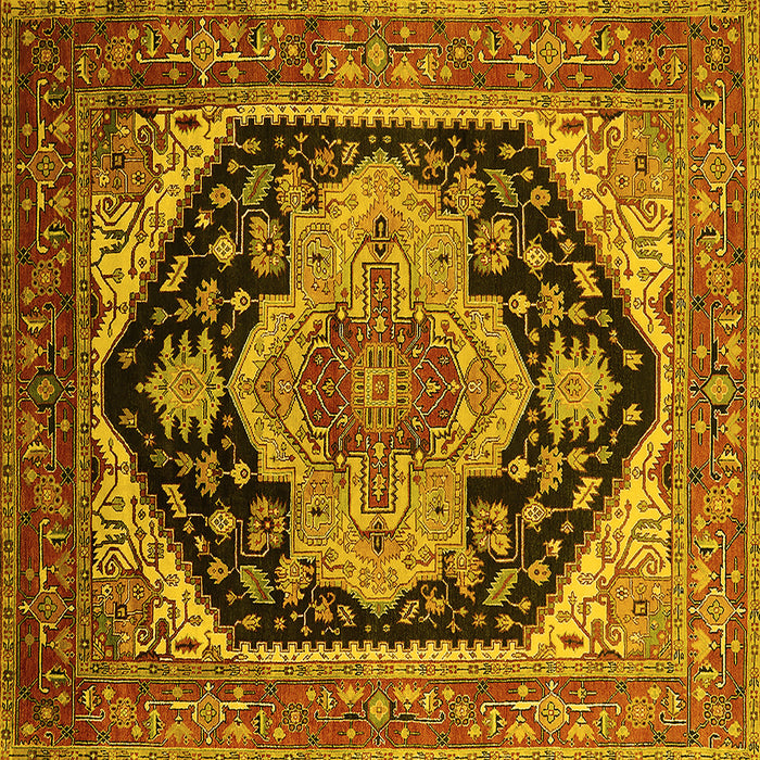 Square Machine Washable Geometric Yellow Traditional Rug, wshurb2633yw
