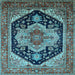 Square Machine Washable Geometric Light Blue Traditional Rug, wshurb2633lblu