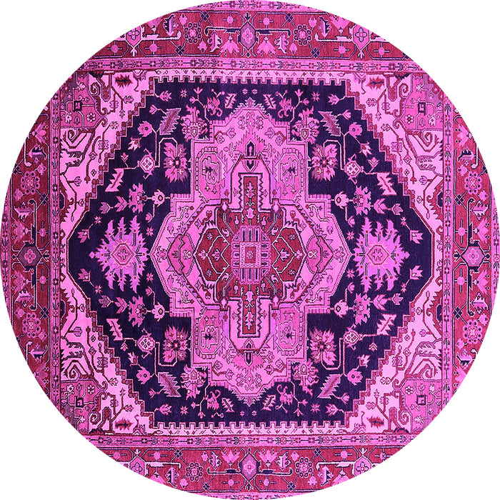 Round Machine Washable Geometric Pink Traditional Rug, wshurb2633pnk