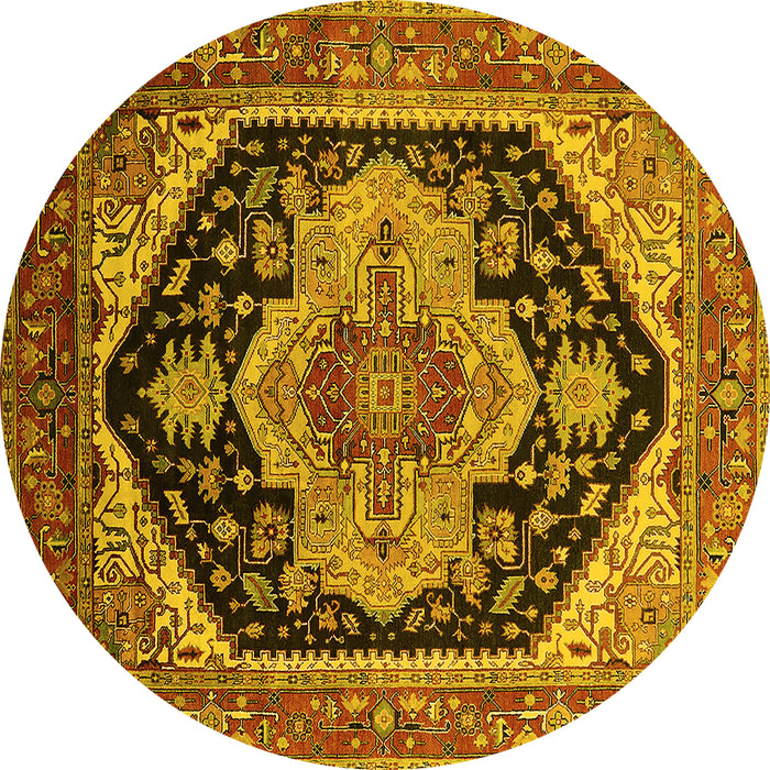 Round Machine Washable Geometric Yellow Traditional Rug, wshurb2633yw
