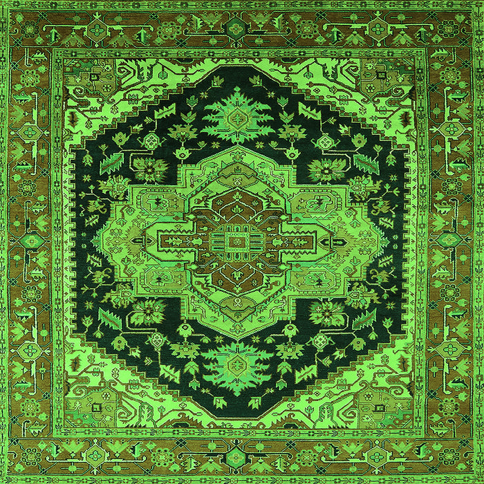 Square Machine Washable Geometric Green Traditional Area Rugs, wshurb2633grn