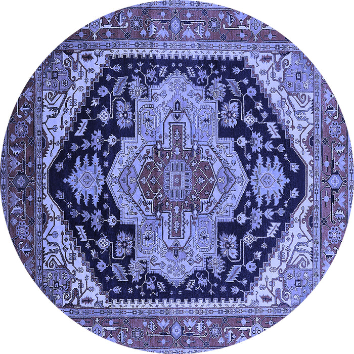 Round Machine Washable Geometric Blue Traditional Rug, wshurb2633blu